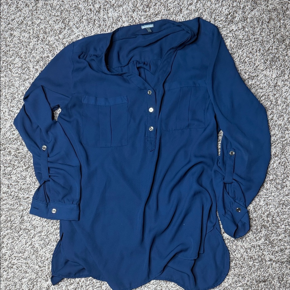 Women's Navy Button-Front Blouse